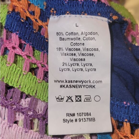 KAS New York Anthropologie Swimsuit Swim Cover Up Rainbow Color Loose Knit L - Picture 12 of 13